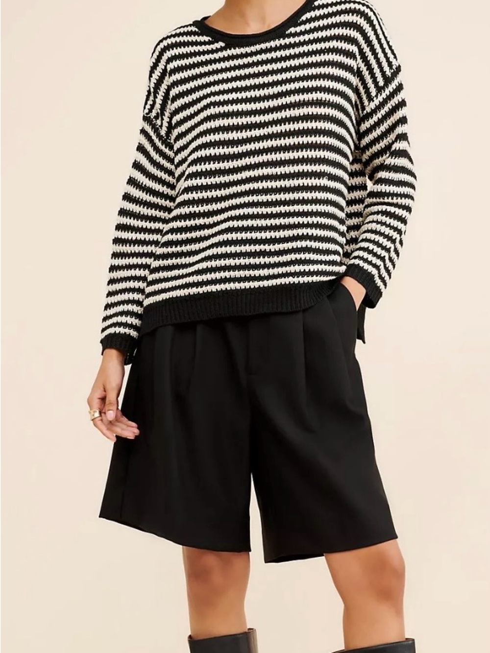 Anthropologie Black & White Striped Crewneck Sweater - Picture 2 of 5